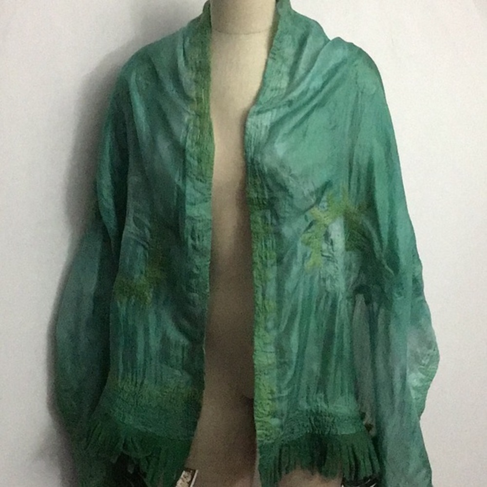 Silk and Wool Artisan Made Kyrgyzstan Scarf Greens